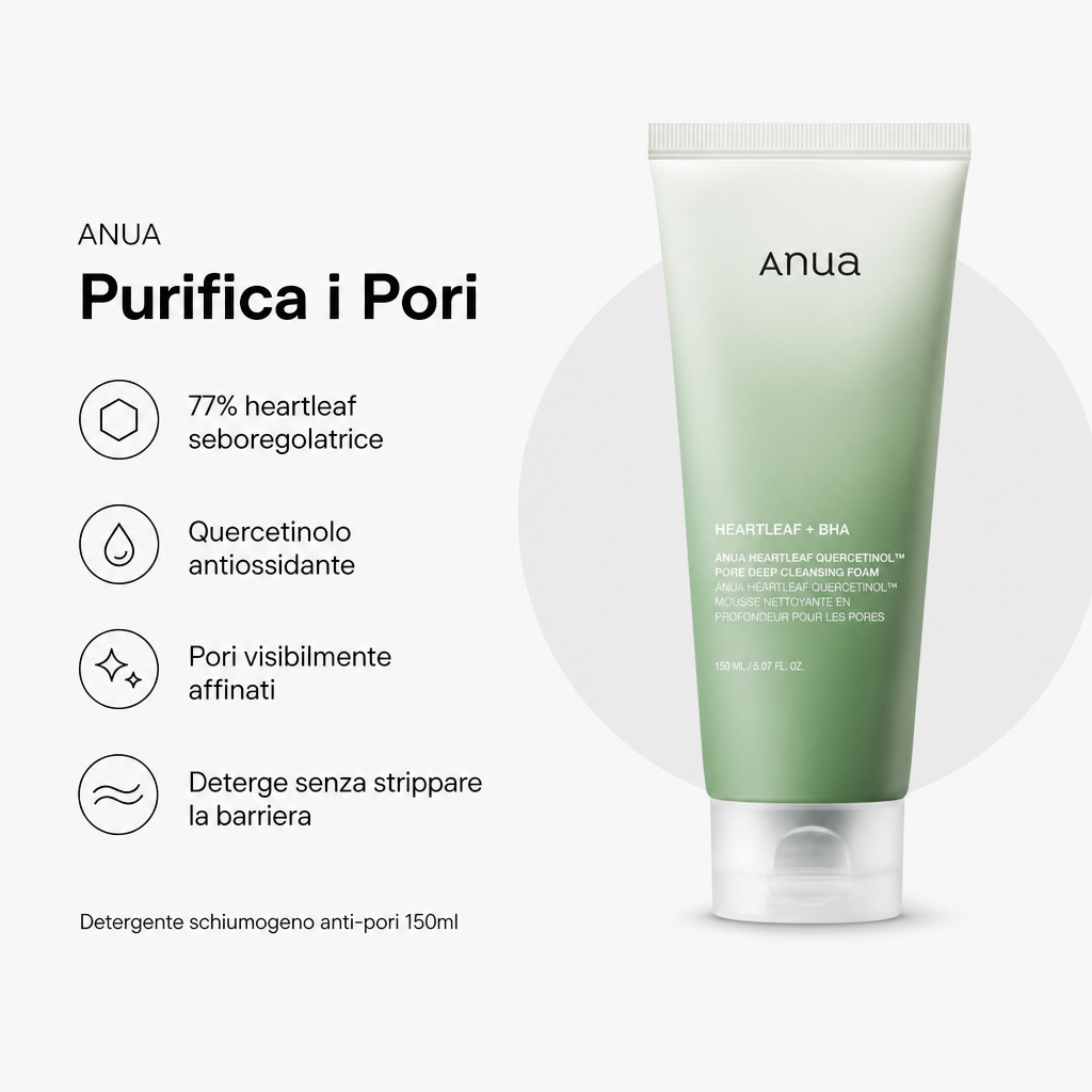 Anua Heartleaf Pore Cleansing Foam - Detergente Anti-Pori 150ml - benefici principali