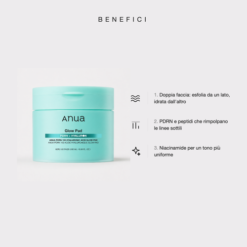 Anua PDRN 100 Hyaluronic Acid Glow Plumping Pad - benefici principali