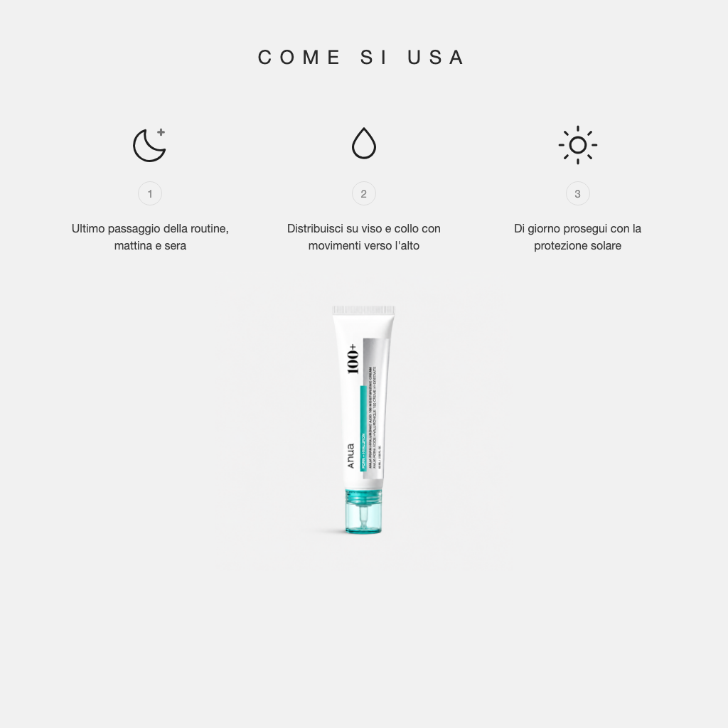 Anua PDRN Hyaluronic Acid 100 Moisturizing Cream - come si usa in tre step