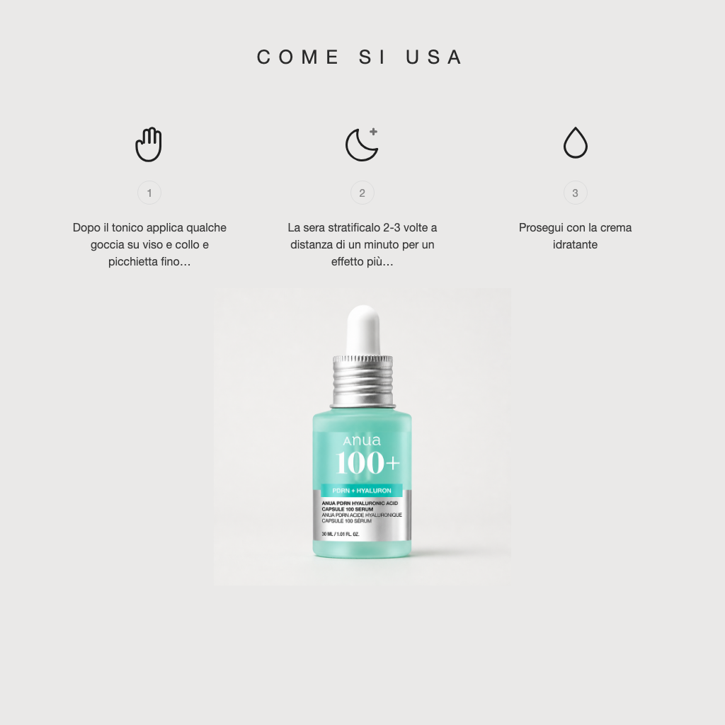Anua PDRN Hyaluronic Acid Capsule 100 Serum - come si usa in tre step