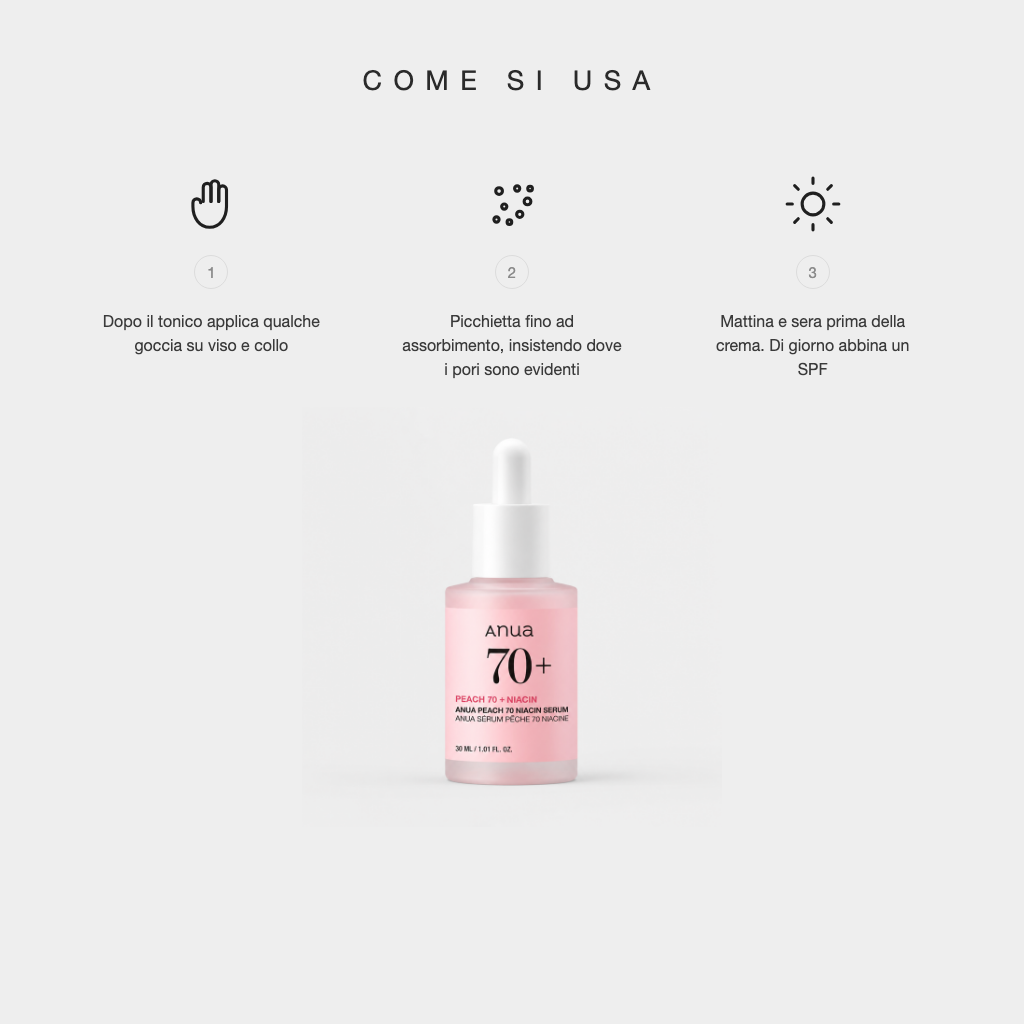 Anua Peach 70% Niacinamide Serum - come si usa in tre step