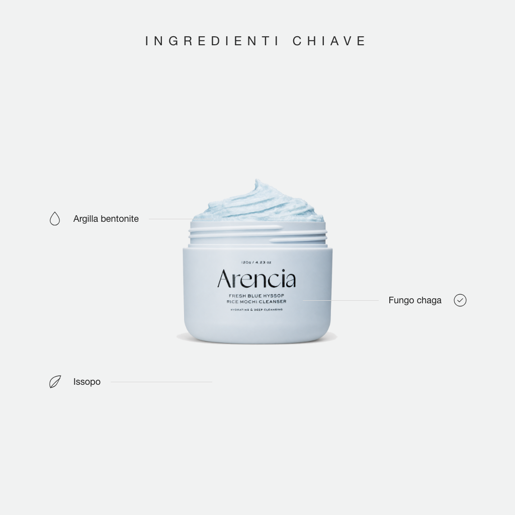 Arencia Fresh Blue Hyssop Rice Mochi Cleanser - ingredienti chiave