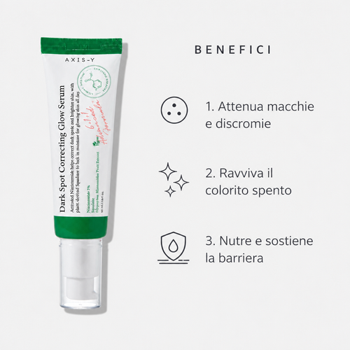 Benefici: attenua macchie e discromie, ravviva il colorito, sostiene la barriera