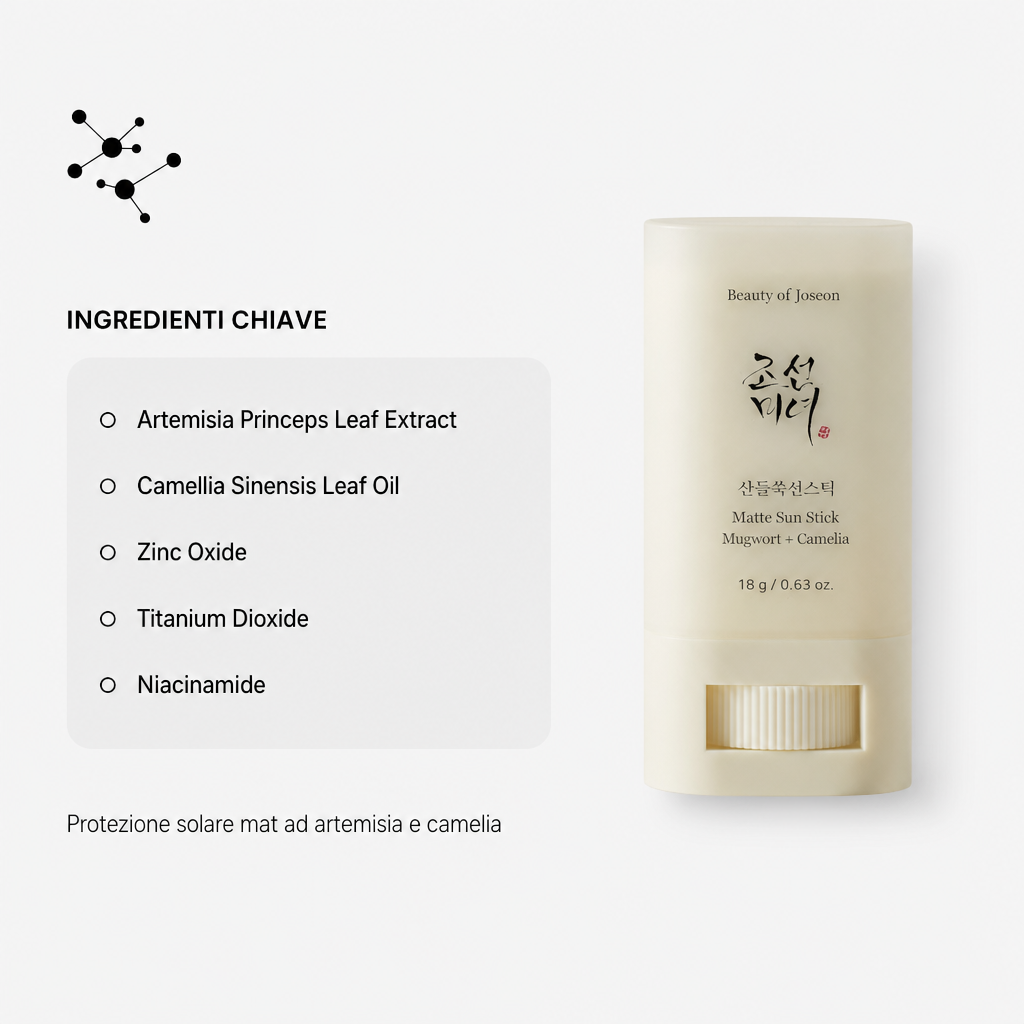 Beauty of Joseon Matte Sun Stick SPF50+ - Solare Mat 18g - ingredienti chiave