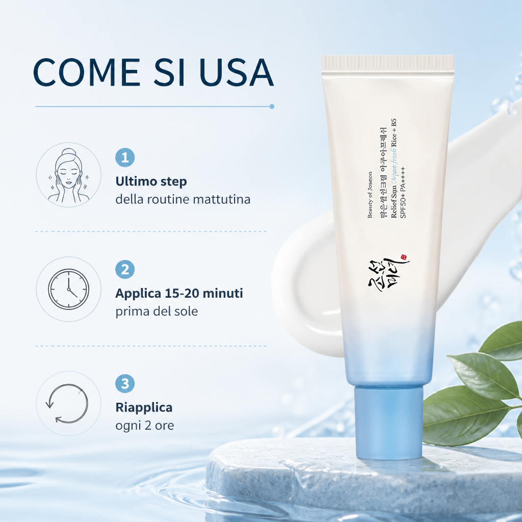 Beauty of Joseon Relief Sun Aqua-Fresh SPF50+ - Crema Solare 50ml - come si usa
