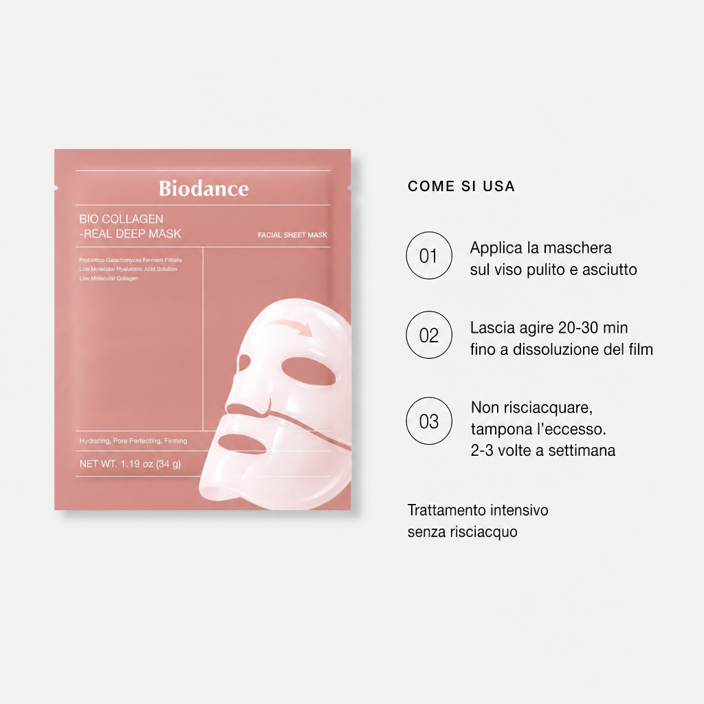 Biodance Bio Collagen Real Deep Mask - Maschera Collagene 4pz - come si usa