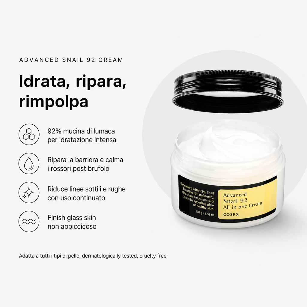 COSRX Advanced Snail 92 Cream - Crema Rigenerante 100ml - benefici principali