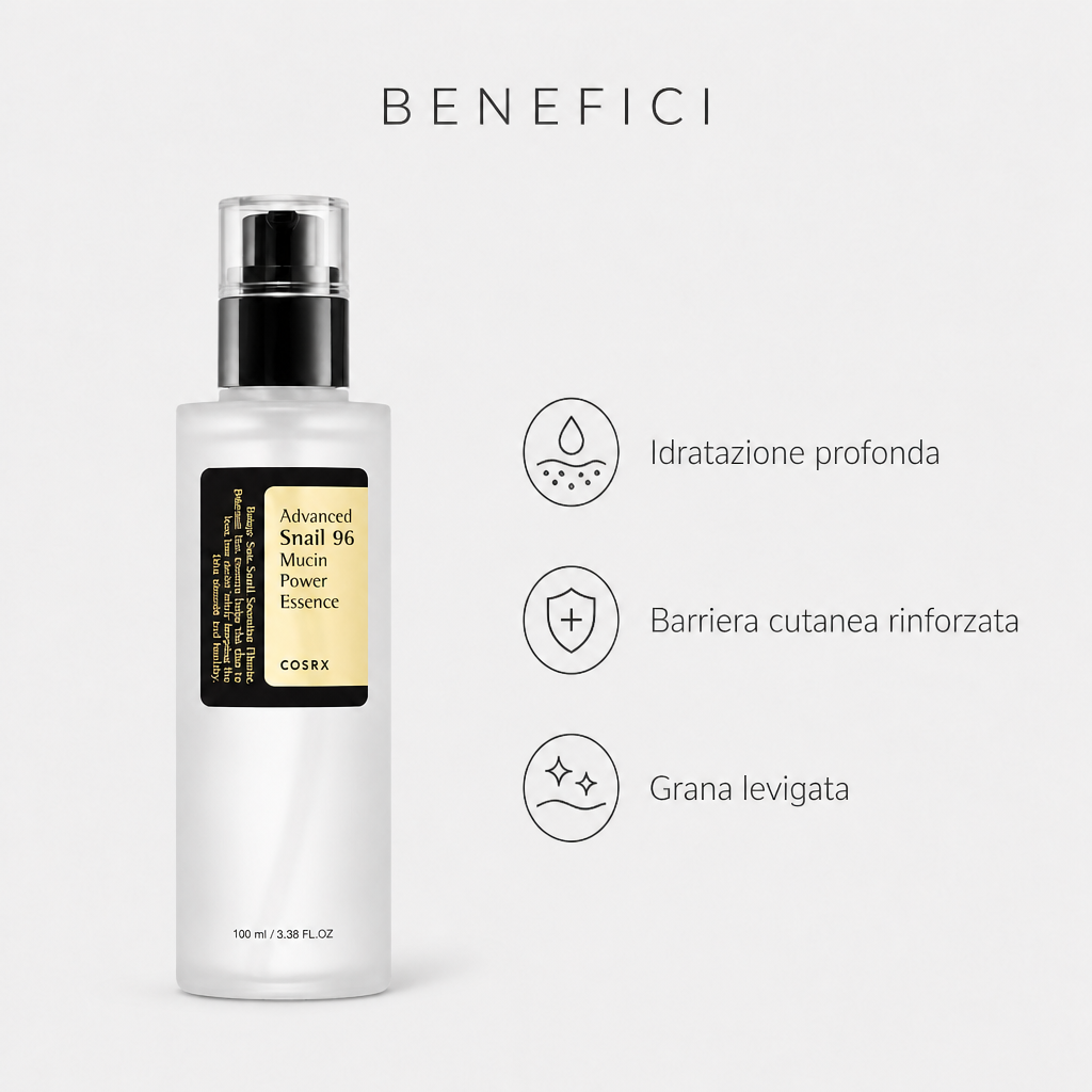 Benefici: idratazione profonda, barriera cutanea rinforzata, grana levigata