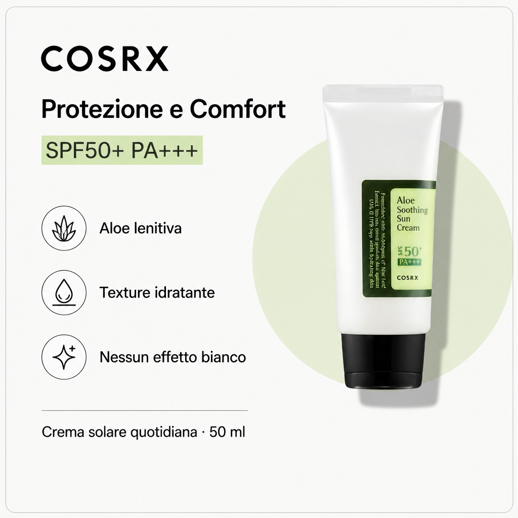 COSRX Aloe Soothing Sun Cream SPF50+ - Crema Solare Lenitiva 50ml - benefici principali