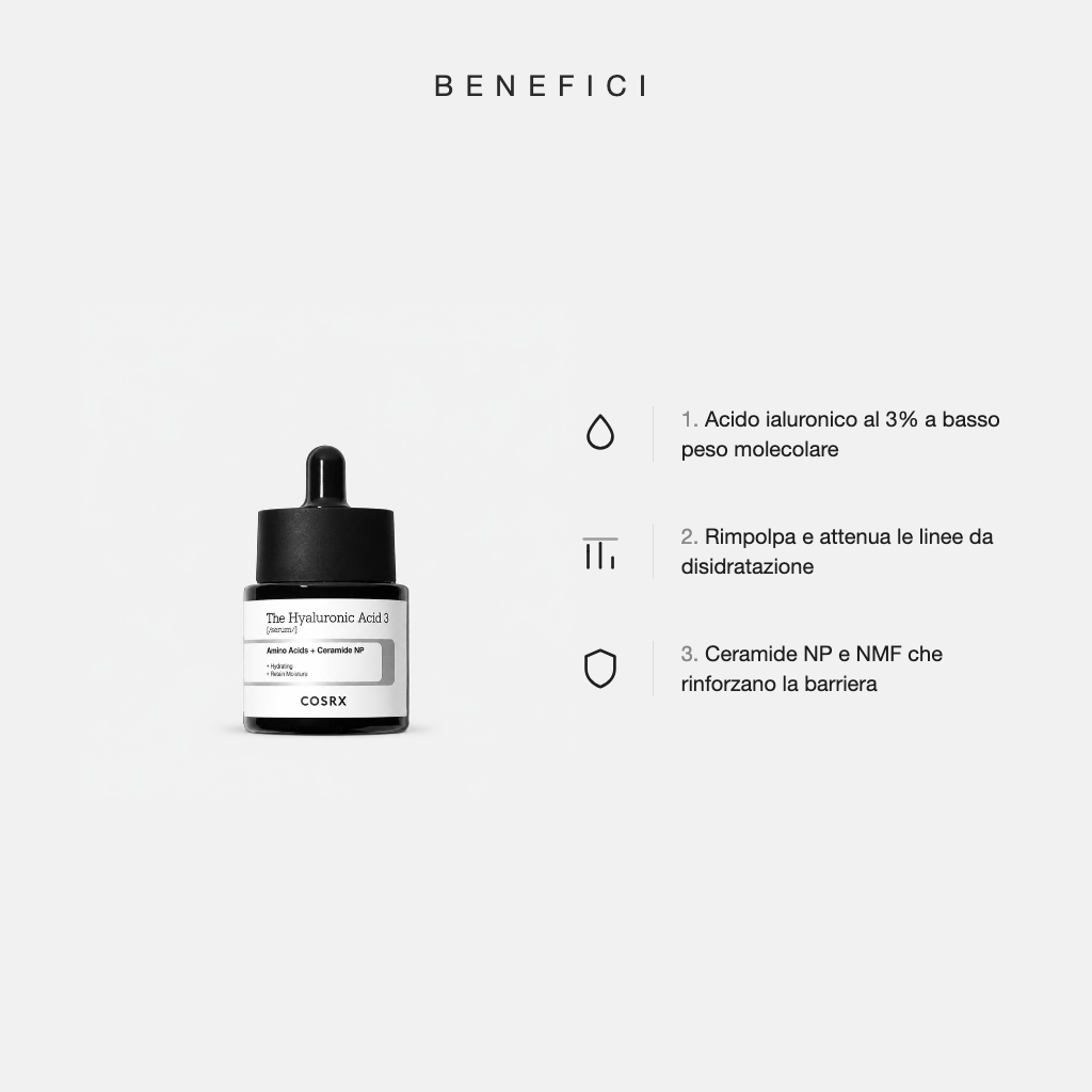 COSRX The Hyaluronic Acid 3 Serum - benefici principali
