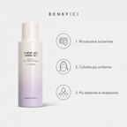 Benefici: ricostruisce la barriera, colorito uniforme, elasticità e idratazione