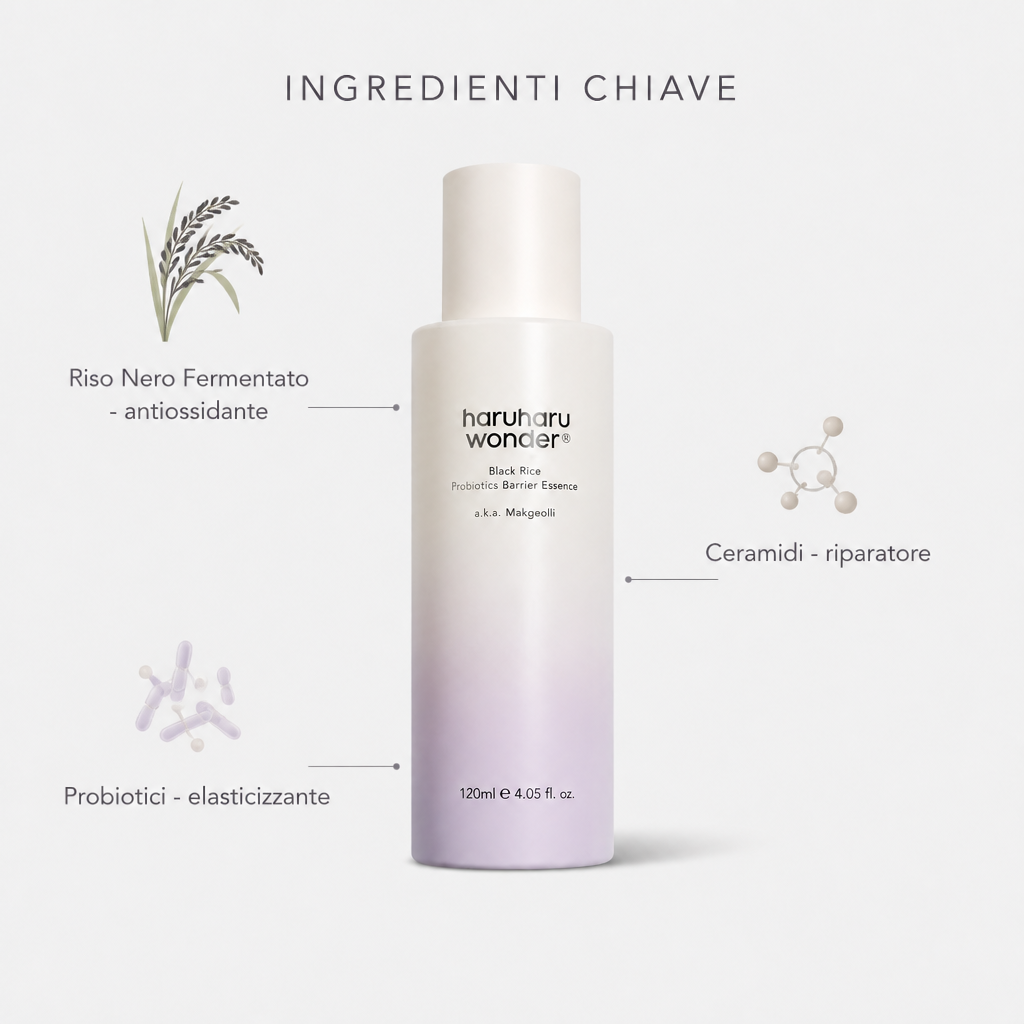 Ingredienti chiave: riso nero fermentato, ceramidi, probiotici
