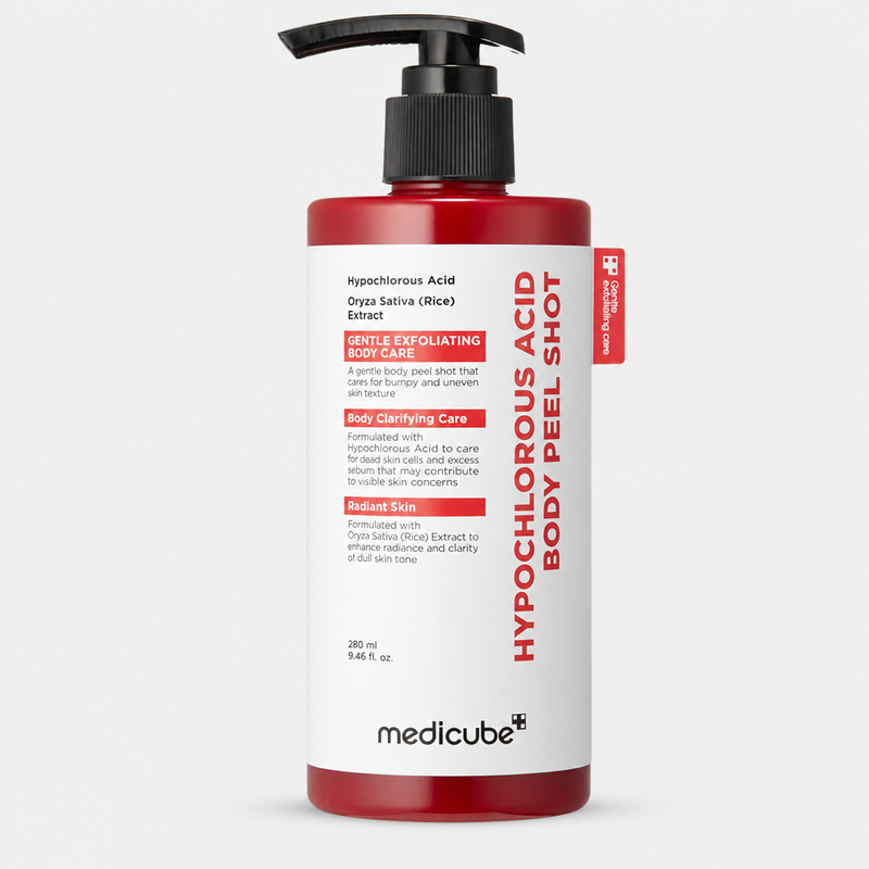 Medicube Hypochlorous Acid Body Peel Shot, peeling corpo da 280 ml, flacone rosso con dosatore