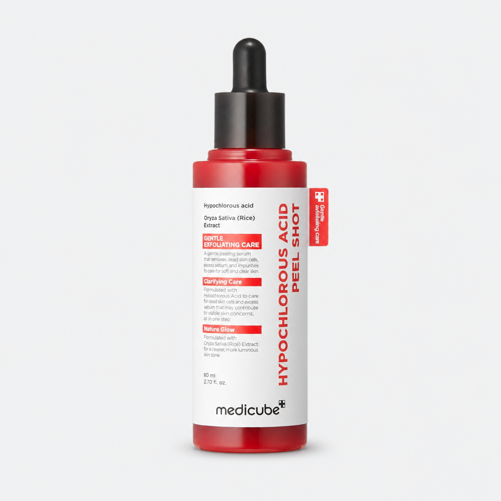 Medicube Hypochlorous Acid Peel Shot, peeling viso da 80 ml, flacone rosso con contagocce