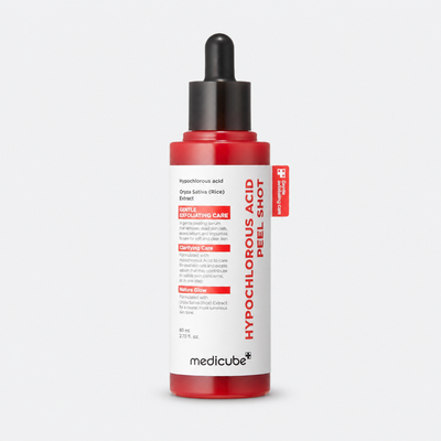 Medicube Hypochlorous Acid Peel Shot, peeling viso da 80 ml, flacone rosso con contagocce