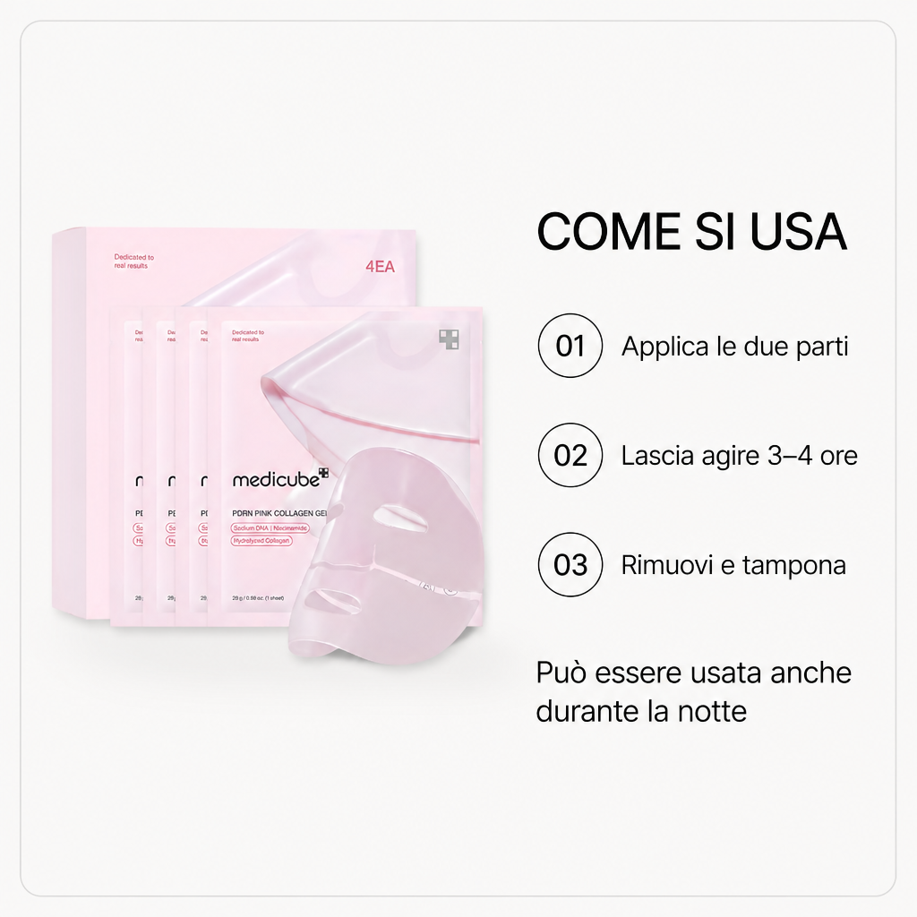 Medicube PDRN Pink Collagen Gel Mask - Maschera Rimpolpante 4 Pezzi da 28g - come si usa