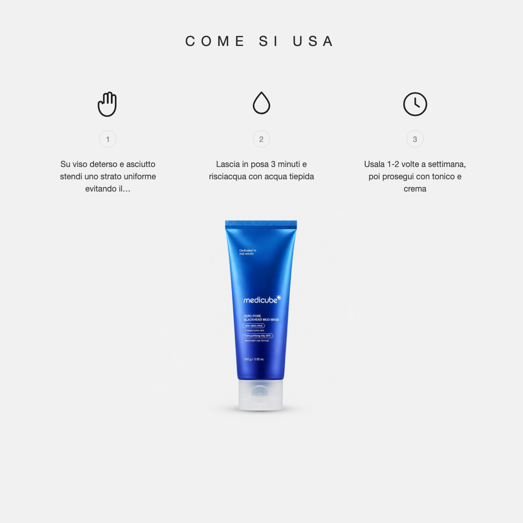 Medicube Zero Pore Blackhead Mud Mask - come si usa in tre step