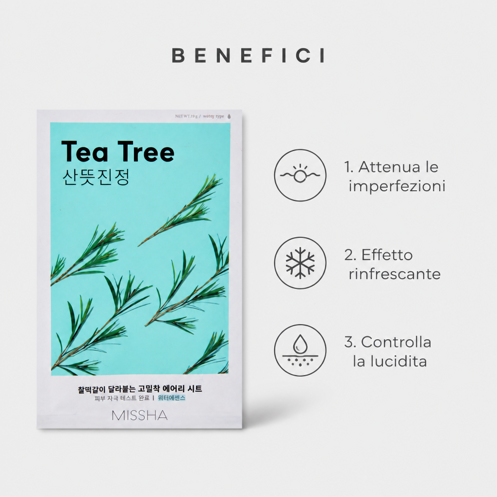 Benefici: attenua le imperfezioni, effetto rinfrescante, controlla la lucidità