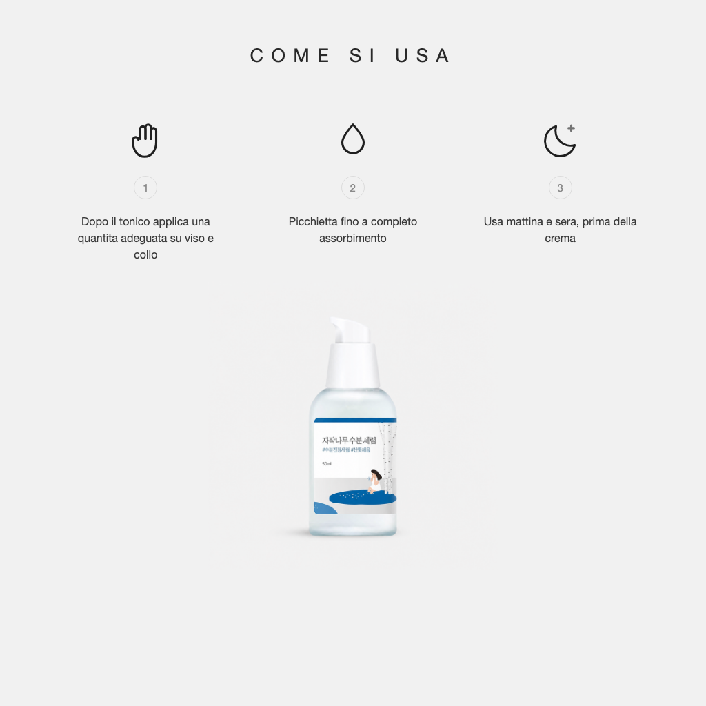 Round Lab Birch Juice Moisturizing Serum - come si usa in tre step