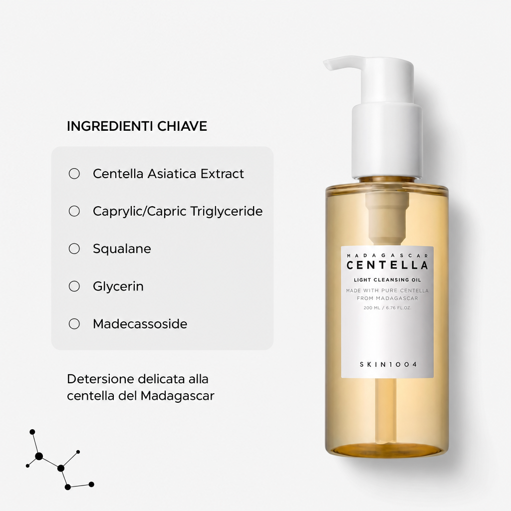 Skin1004 Centella Light Cleansing Oil - Olio Detergente 200ml - ingredienti chiave