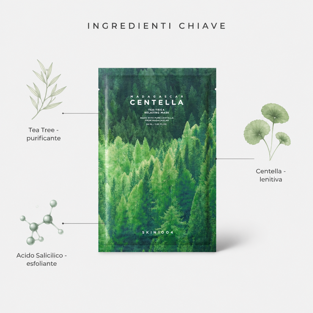 Ingredienti chiave: tea tree, centella, acido salicilico